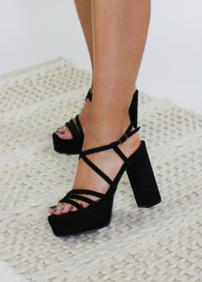 Shu Shop Goldie Heels In Black Suede In Multi