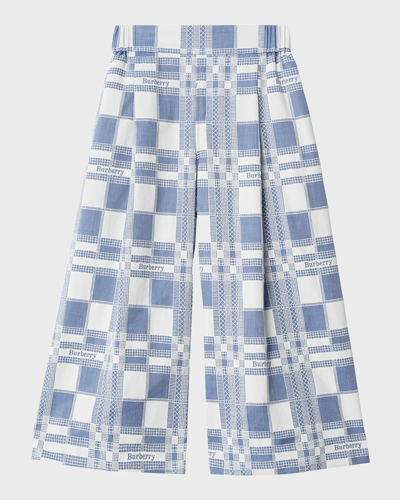 Burberry Kids' Girl's Maya Windowpane Ekd Wide-leg Trousers In Pale Blue