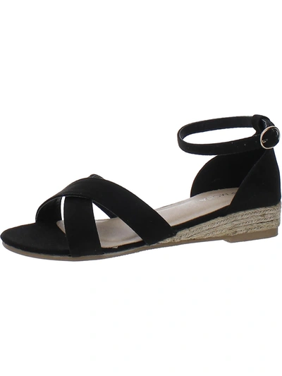 Top Moda Ulana Womens Faux Suede Ankle Strap Wedge Sandals In Black