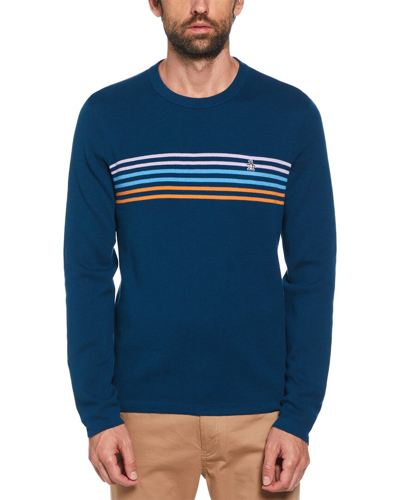 Original Penguin Chest Stripe Sweater In Blue