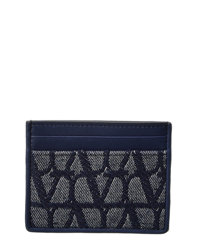 Valentino Garavani Vlogo Toile Iconographe Canvas & Leather Card Holder In Blue
