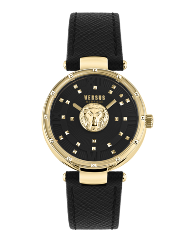 Versus Moscova Women's 2 Hand Quartz Movement And Black Leather Strap Watch 38mm In Gold