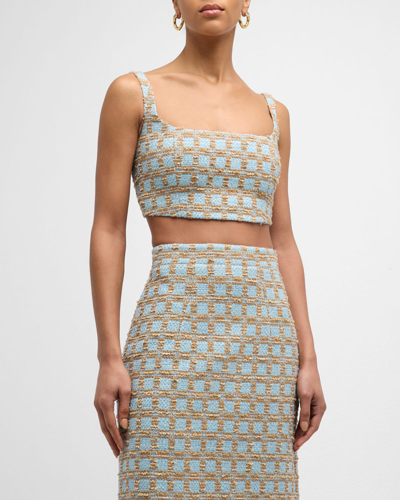 Emilia Wickstead Lucilia Square-neck Sleeveless Check Tweed Crop Top In Beige And Blue