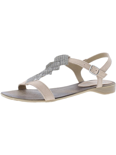 Lara Collection Oliva Womens Leather Embellished T-strap Sandals In Grey