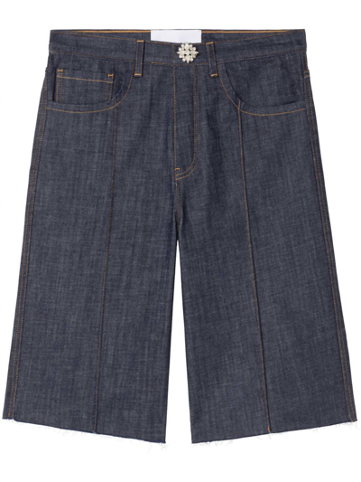 Az Factory Formal Contrast-stitch Knee-length Denim Short In Blue