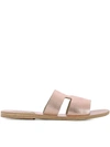 Ancient Greek Sandals Apteros Cutout Metallic Textured-leather Slides In Pink