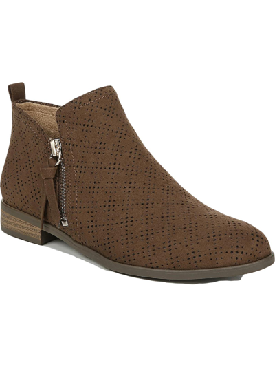 Dr. Scholl's Shoes Rate Zip Womens Faux Suede Almond Toe Ankle Boots In Gold