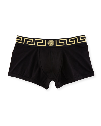 Versace Greek Key Low-rise Trunks In Black/ Gold