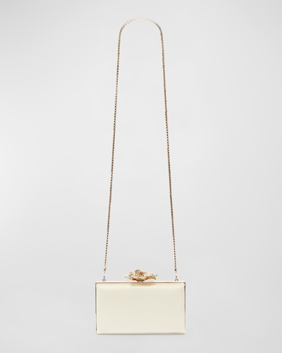 Victoria Beckham Frame Flower Satin Clutch Bag In Neutrals