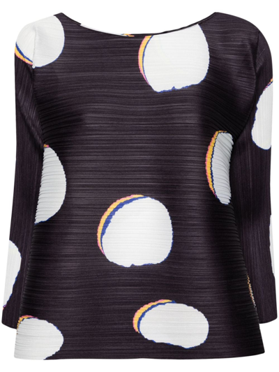 Issey Miyake Bean Dots-print Pleated Blouse In Blue