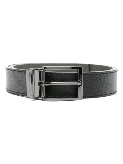 Emporio Armani Reversible Leather Belt In Black