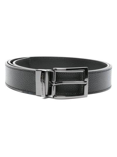 Emporio Armani Leather Reversible Belt In Black