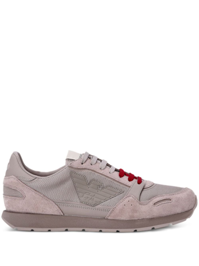 Emporio Armani Eagle-patch Suede-panelled Trainers In Beige