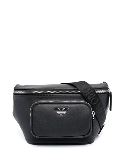 Emporio Armani Logo Leather Belt Bag In Black