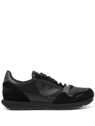 Emporio Armani Logo-appliqué Suede Sneakers In Black