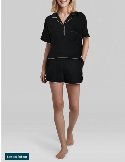 Tommy John Short Sleeve Top And Shorts Pj Set In Black