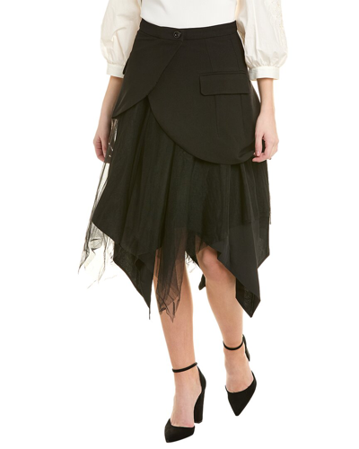 Gracia Mesh Contrast Asymmetrical Side Pocket A-line Skirt In Black