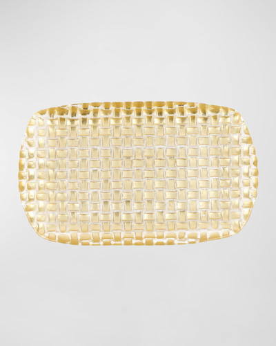 Vietri Rufolo Glass Metallic Basketweave Rectangular Tray In Gold