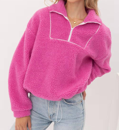Pretty Garbage Take Your Time Sherpa Pullover In Pink