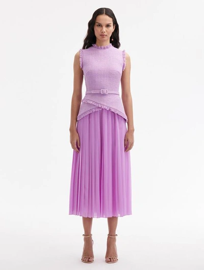 Oscar De La Renta Tweed & Chiffon Midi Dress In Lupine