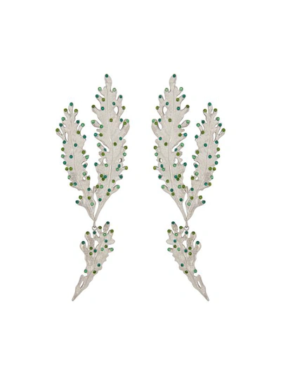 Oscar De La Renta Cactus Branch Earrings In Emerald
