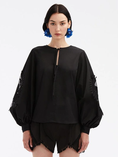 Oscar De La Renta Eyelet-detail Round-neck Blouse In Black