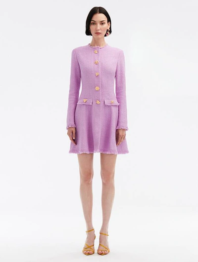 Oscar De La Renta Floral Button-detail Tweed Minidress In Purple