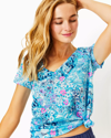 Lilly Pulitzer Etta V-neck Top In Blue Peri Lilly Loves North Carolina