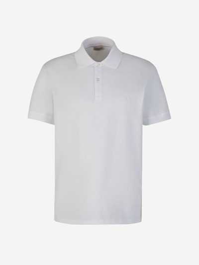 Alexander Mcqueen Embroidered Cotton Polo In Blanc