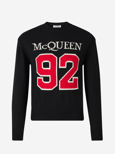 Alexander Mcqueen Knitted Logo 92 Sweater In Black, Red And Ivory