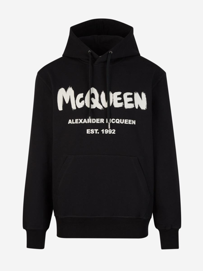 Alexander Mcqueen Printed Hood Sweatshirt In Negre