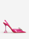 Amina Muaddi Rosie Crystal-embellished Bow-detailed Pvc Slingback Pumps In Fúcsia