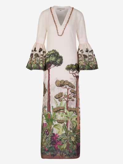 Andres Otalora Magdalena Hand Embellished Linen Maxi Dress In Crema