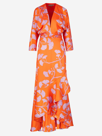 Andres Otalora Heliconia Printed Twill Maxi Dress In Taronja