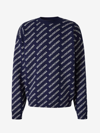Balenciaga All-over Logo Crewneck Sweater In Blau Marí