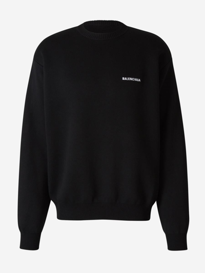 Balenciaga Embroidered Logo Sweatshirt In Negre