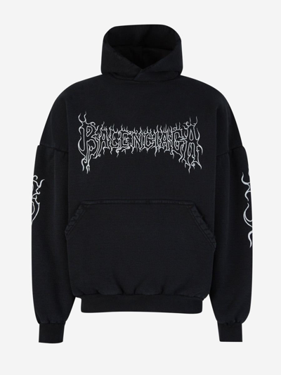 Balenciaga Hood Printed Sweatshirt In Black