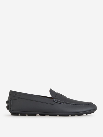 Bally Logo Leather Loafers In Blau Nit