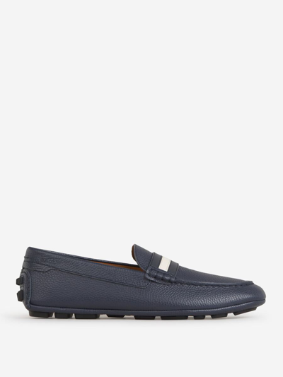 Bally Striped Leather Loafers In Blau Nit