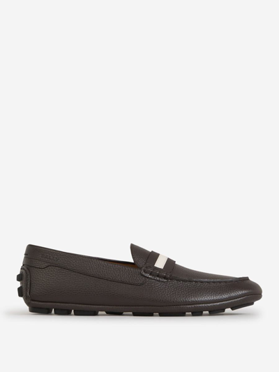 Bally Striped Leather Loafers In Marró Fosc