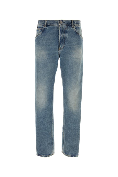 Balmain Logo Embroidery Denim Jeans In 6ffbleujean