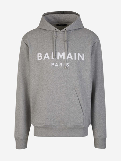 Balmain Logo Hood Sweatshirt In Gris Clar