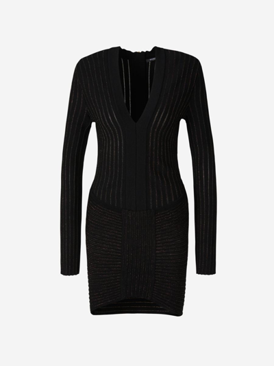Balmain Shiny Knitted Dress In Black