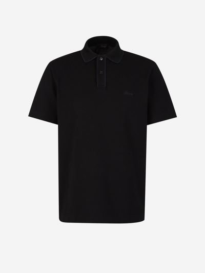 Brioni Cotton Piquet Polo In Negre