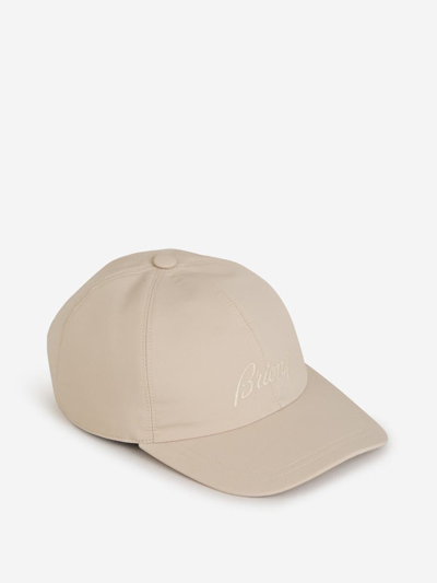 Brioni Beige Embroidered Cap In Crema