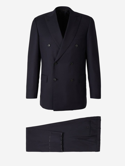 Brioni Wool And Silk Suit In Dark Blue