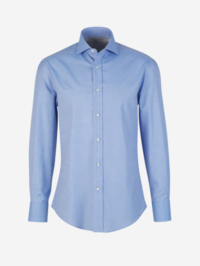 Brunello Cucinelli Plain Cotton Shirt In Blau