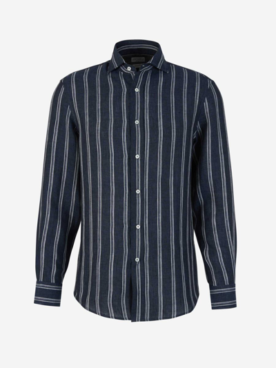 Brunello Cucinelli Striped Linen Shirt In Blau Nit