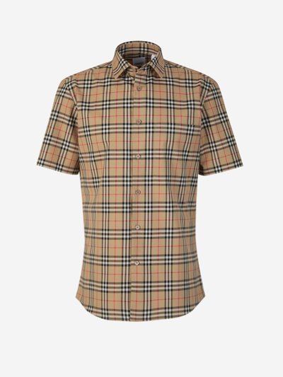 Burberry Checkered Shirt In Camel
