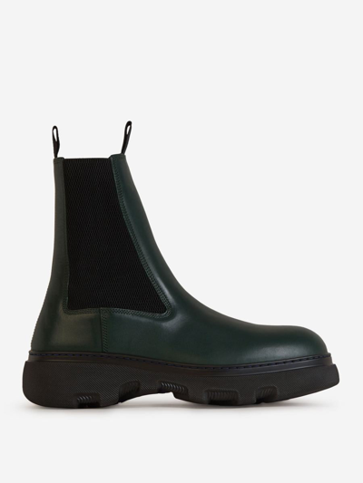 Burberry Chelsea Creeper Leather Boots In Verde Oscuro